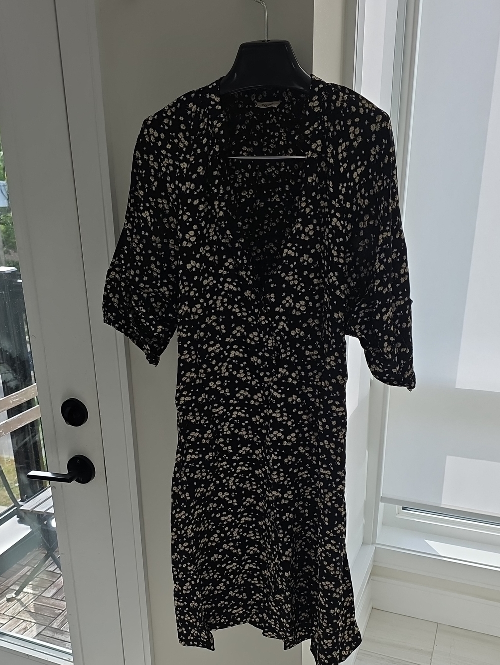 Celine Black Floral Midi Dress with Puff Sleeves Size 42